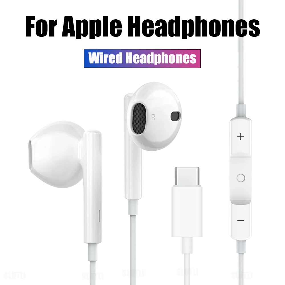 Per Apple Usb C Auricolari Cablati Per Iphone 15 14 13 12 11 Pro Max X Xr 8 7 Plus Auricolari In-Ear Per Ipad Samsung Lightning Earbuds