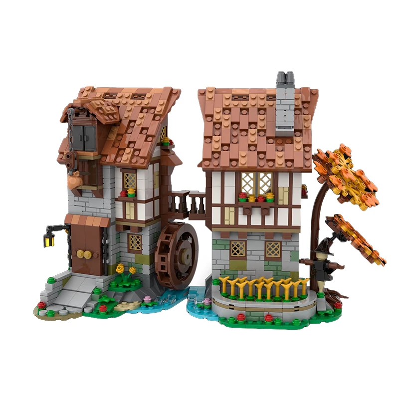 Buildmoc Retro Tavern Medievale Smilhy Black Falcons Watermill Building Blocks Set Architettura House Idea Mattoni Giocattoli Per Bambini Regali