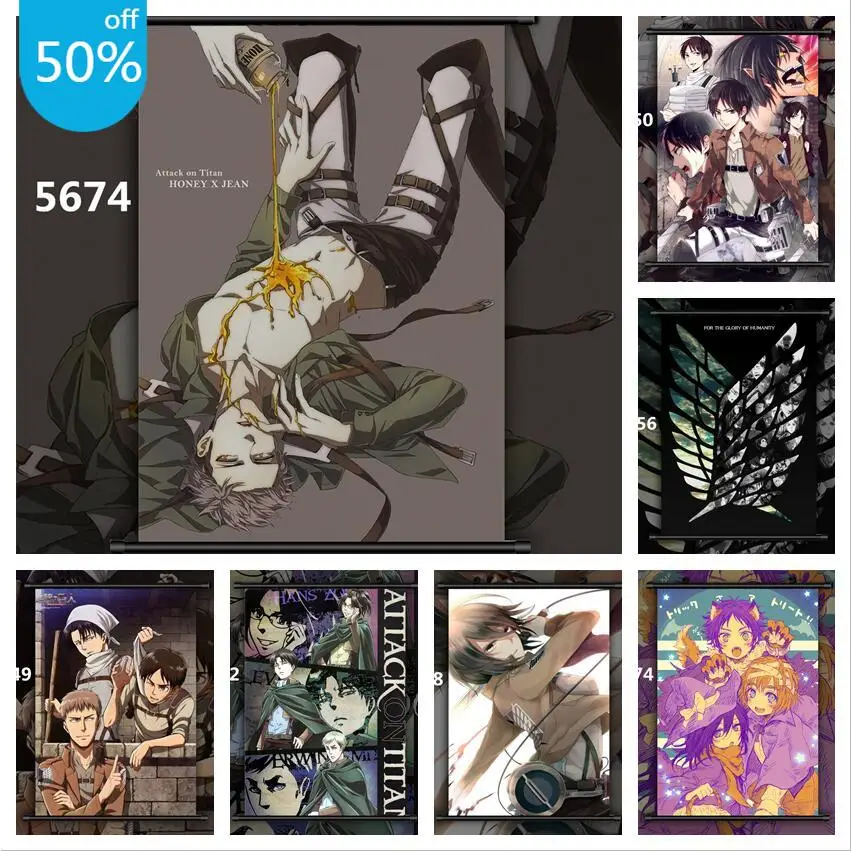 Attack On Titan Eren Levi Mikasa Armin Erwin Anime Poster Canvas Painting Wall Decor Retro Poster Wall Art Picture Home Decor