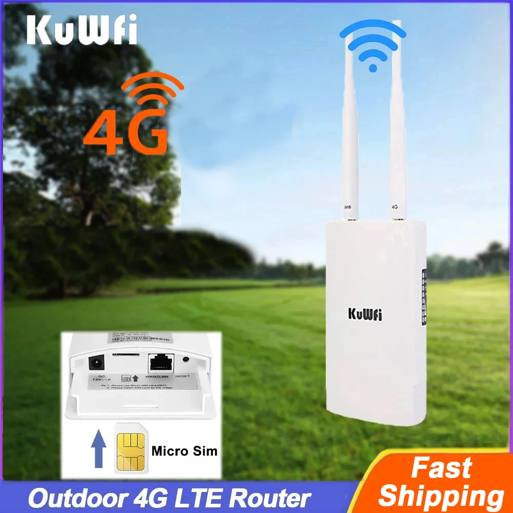 Kuwfi Outdoor 4G Lte Router 150Mbps Wireless 4G Wi-Fi Router Antenna Esterna 4G Sim Router Supporto 48V Poe Per Telecamera Wi-Fi