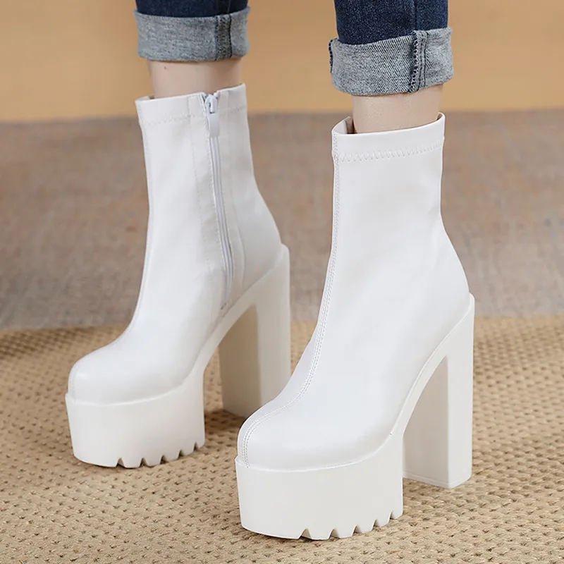 16Cm Hate Sky High Waterproof Platform Shoes Autunno Inverno Nuovi Stivali Corti Da Donna Con Tacco Ultra Alto Aumentano Le Scarpe Con Tacco A Zeppa B