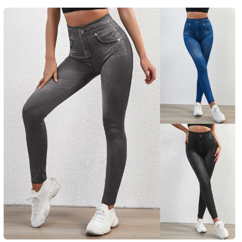 Mallas Vaqueras De Imitaciion Astic Para Mujer, Pantalones Elapsticos De Cintura Alta, Ajustados, Push Up, Sexy, Verano, 2023