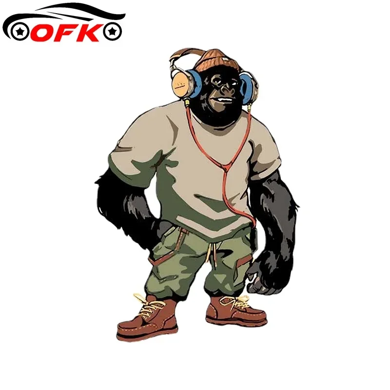 Per Monkey Headset Cool Car Stickers Toon Decal Parabrezza Anime Air Conditioner Trunk Vinyl Wrap 13Cm X 9.4Cm