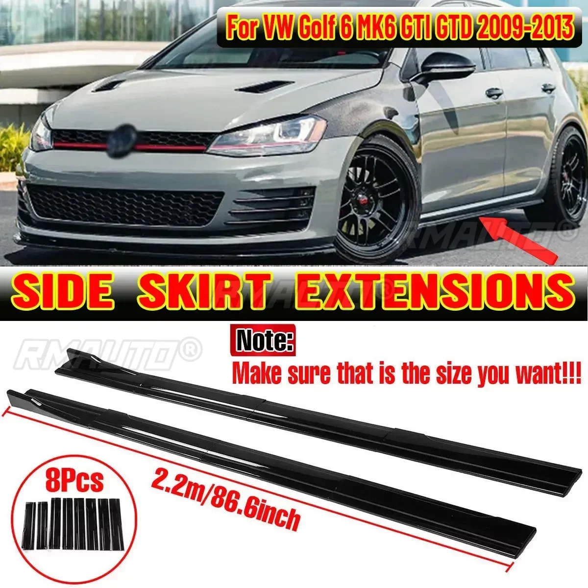 Alta Qualità 2.2M Minigonne Laterali Estensione Paraurti Bilanciere Splitter Diffusore Ali Ali Ali Ali Per Vw Per Golf 6 Mk6 Gti Gtd 2009-2013