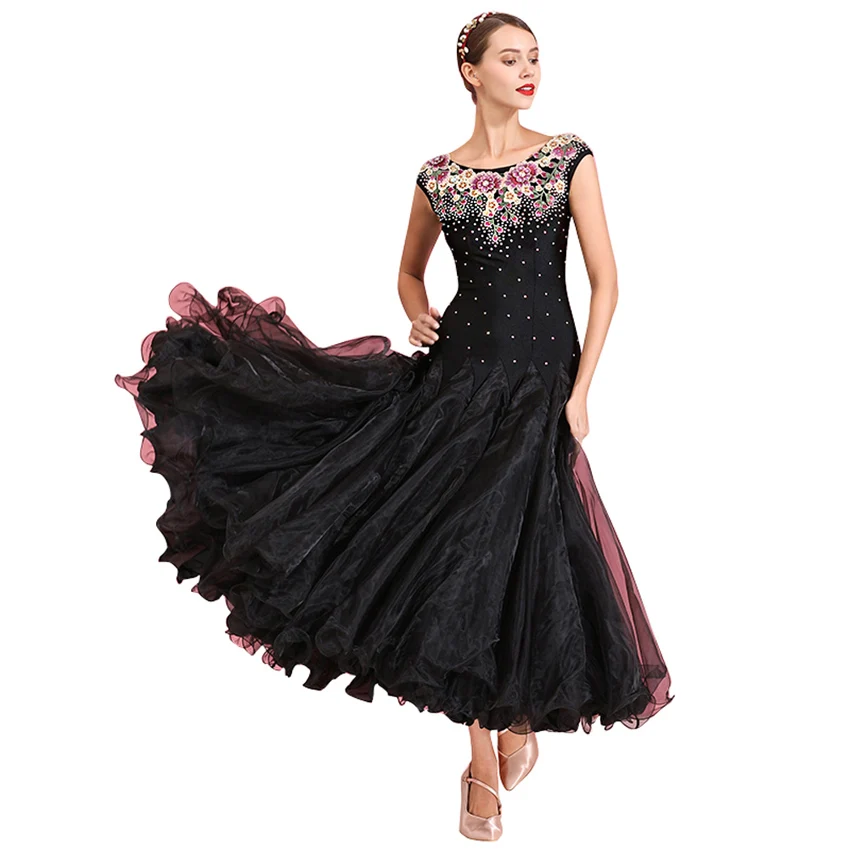 Rose Flower Pattern Ballroom Dance Dress Practice Clothes Modern Dance Clothes Flamenco Rumba Samba Waltz Costumes