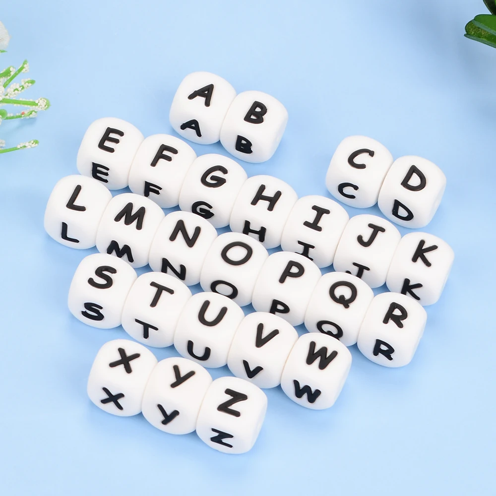 Lofac 10 Pz/Lotto Silicone Alfabeto Inglese Perline Ciuccio Catena Fai Da Te Alfabeto Perline 12Mm Silicone Alfabeto Perline Braccialetto Collana