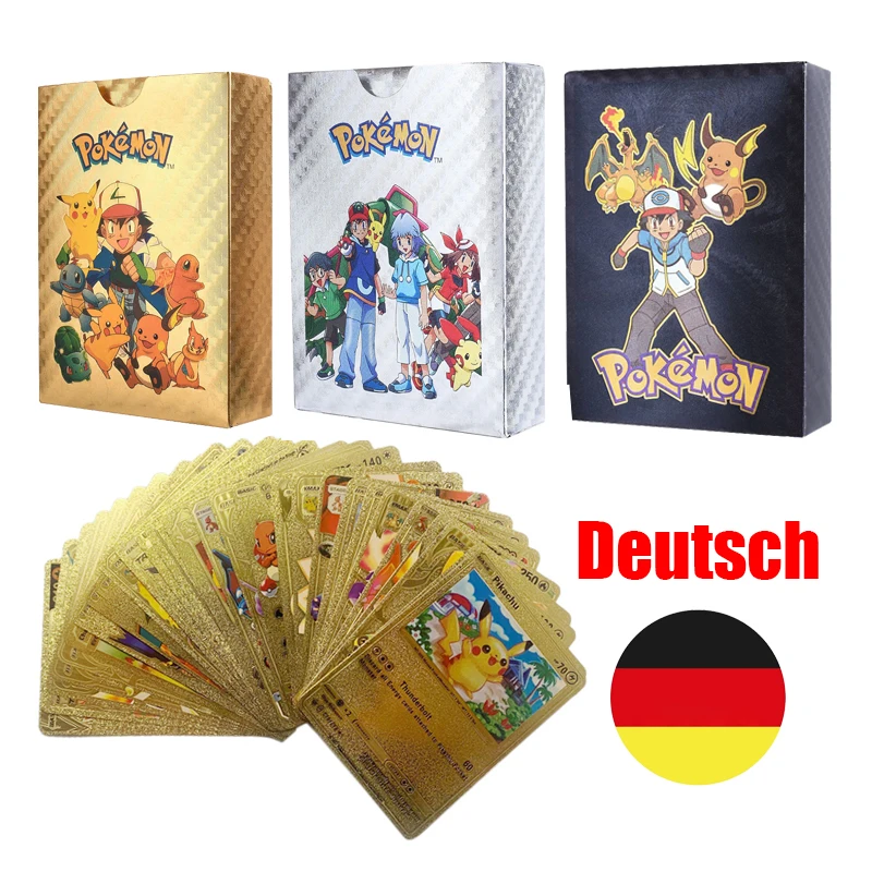 German Pokemon Cards Gold Sliver Black Vmax Gx Energy Charizar Pikachu Rare Collection Battle Trainer Card Group Game Toys Gift