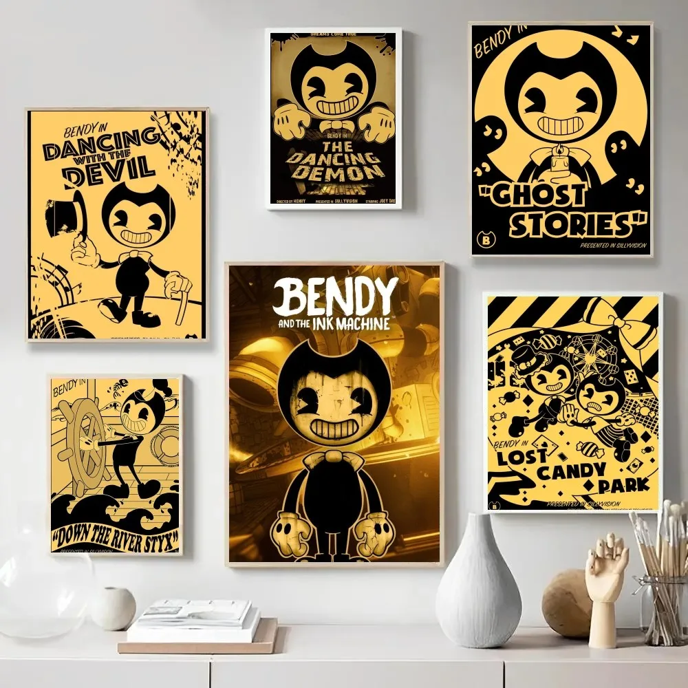 Gioco B-Bendy E I-Ink Machines Poster Carta Kraft Vintage Wall Art Painting Study Arte Estetica Adesivi Murali Di Piccole Dimensioni