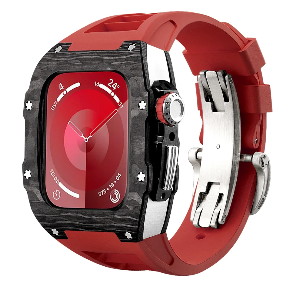 Custodia In Fibra Di Carbonio Per Kit Di Modifica Apple Watch Kit Mod Per I Watch Series Se 9/8/7/6/5/4 44/45Mm Accessori Cinturino Nero