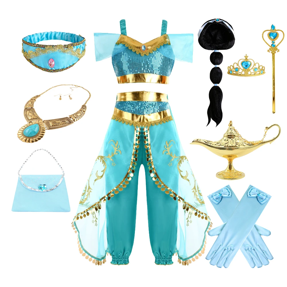 Ragazze Cosplay Jasmine Costume Aladdin Princess Dress Kids Magic Lamp Fancy Birthday Party Dresses Jasmine Clothes
