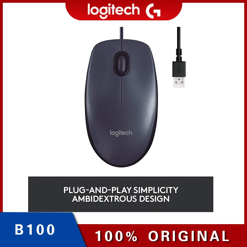 Logitech B100 Mouse Usb Cablato 3 Pulsanti Tracciamento Ottico Ambidestro Pc / Mac / Laptop Accessori Per Laptop Mouse Simmetrico