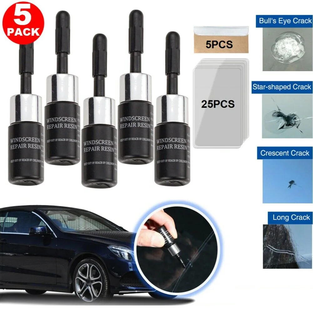 5Pcs Auto Glass Nano Repair Fluid Parabrezza Riparazione Vetro Riparazione Fluido Car Window Scratch Rebuild Crack Restore Tool Kit