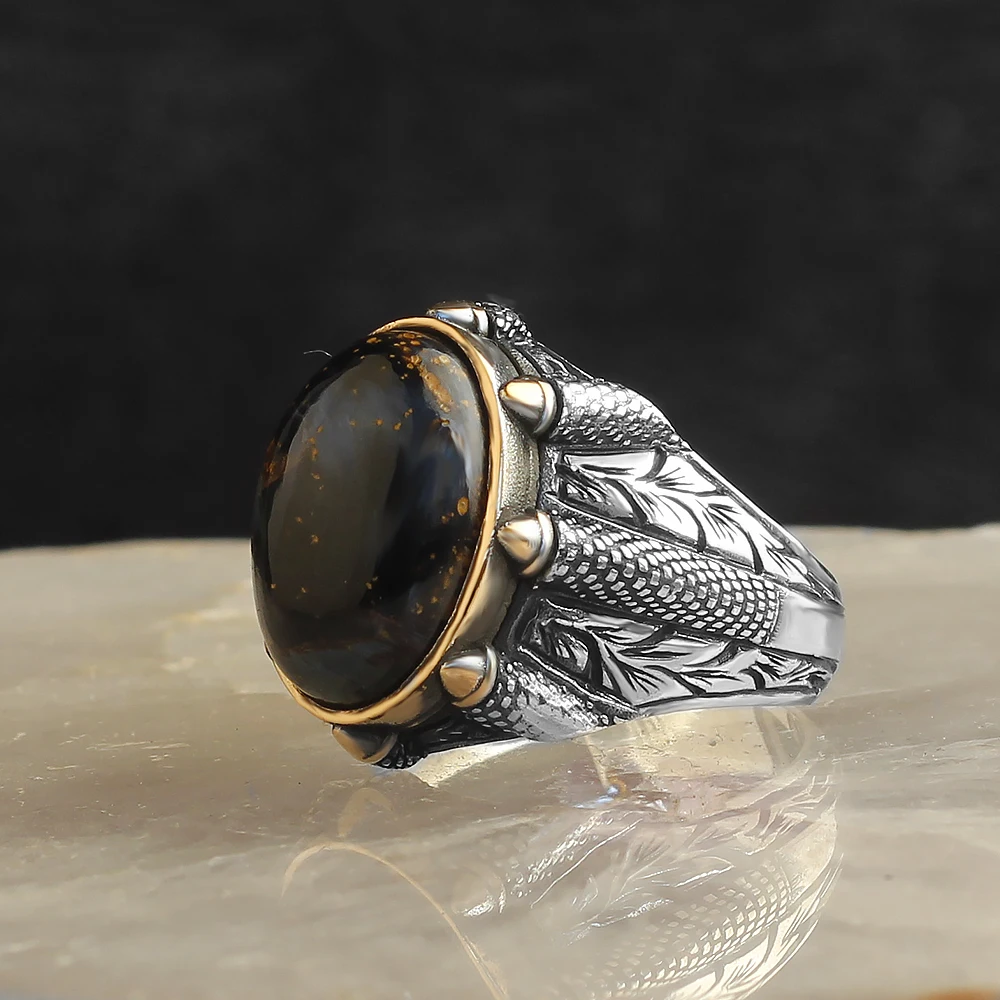 Solid 925 Sterling Silver Natural Pietersite Stone Falcon Nail Design Per Uomo Regalo Di Gioielli Di Alta Qualità
