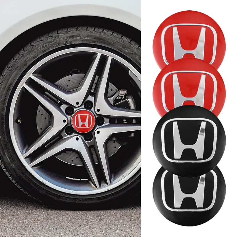 4Pcs Car Wheel Hub Center Cap Metal Emblem Stickers Per Honda Civic Accord Fit City Vezel Crv Odyssey Pilot Jazz Prelude Insight
