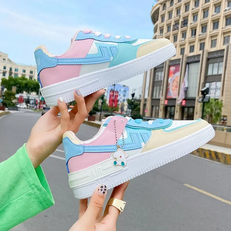 Doghc Zapatillas De Deporte Blancas Y Rosas Para Mujer, Zapatos Informazioni, Planos De Plataforma Baja, Vulcanizados, Color Azul
