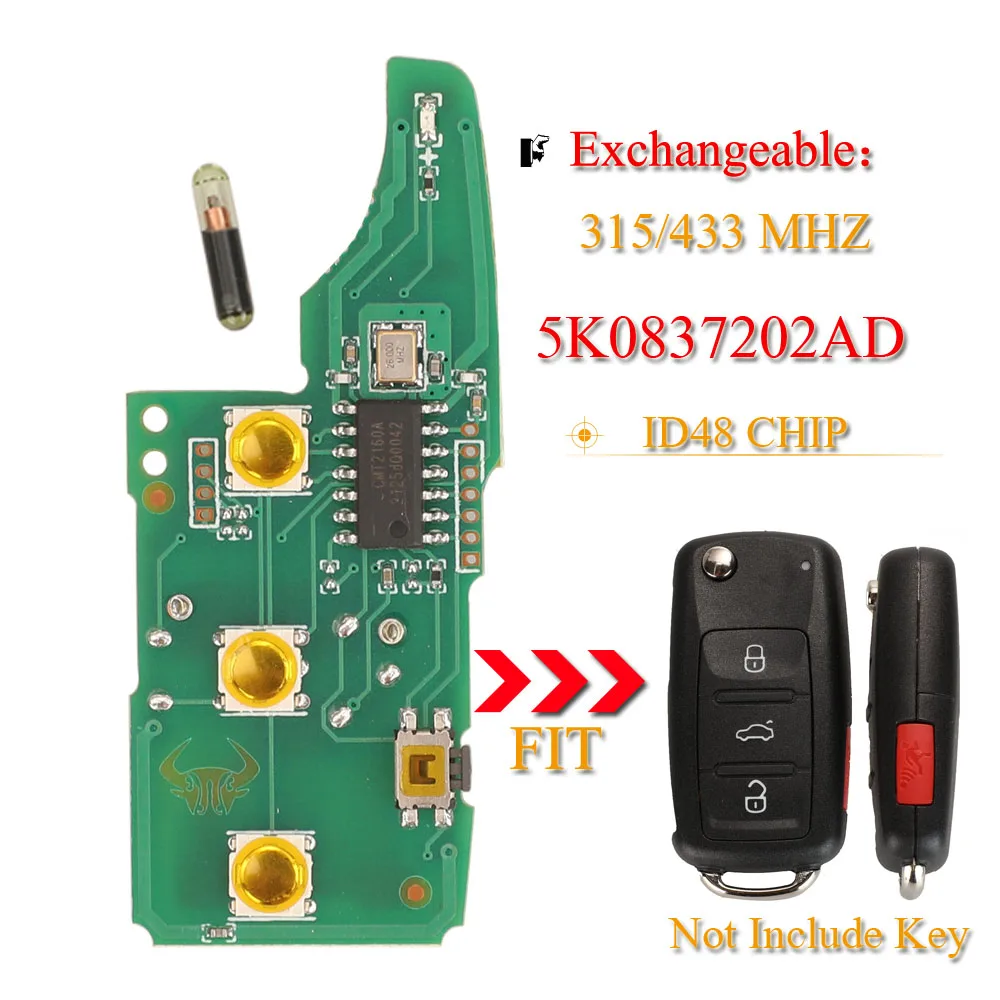 Jingyuqin 4Buttons Remote Flip Car Key Circuit Board 433Mhz 5K0837202Ad For Vw Beetle Caddy Eos Golf Jetta Polo Scirocco Tiguan