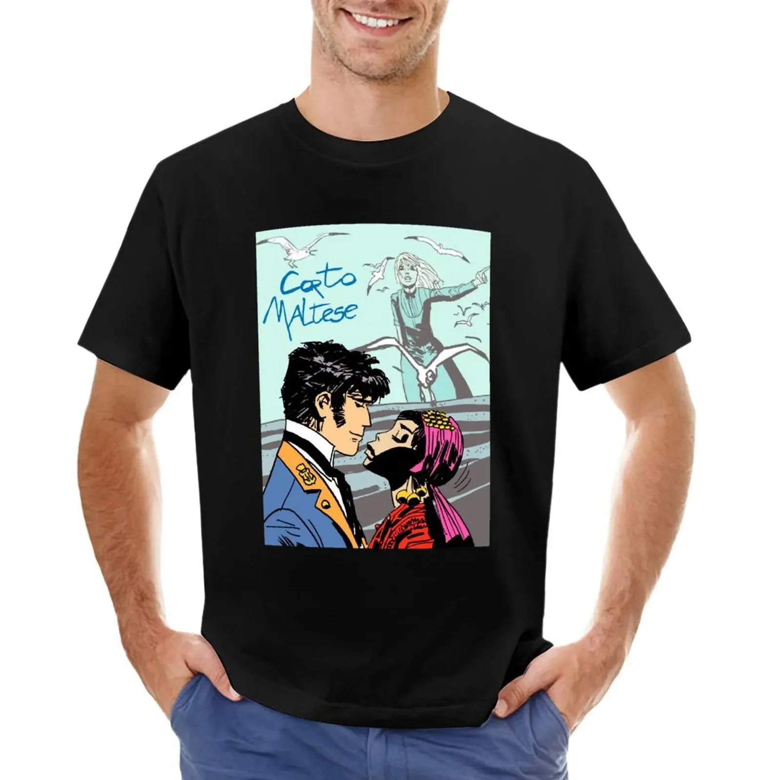 Corto Malta-Kissing Girl T-Shirt Summer Top Plus Size Top Camicie Graphic Tees Customs Mens Graphic T-Shirt Funny