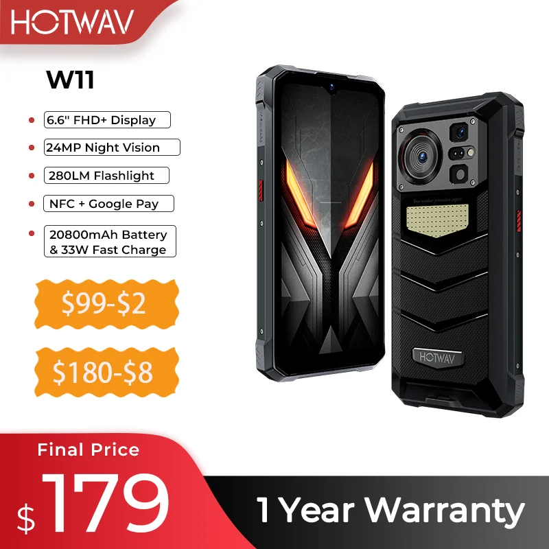 Hotwav W11 Rugged Phone 20800Mah Big Battery 24Mp Night Vision 6.6 ''Fhd + Cellulare 280Lm Torcia 33W Cellulari Nfc