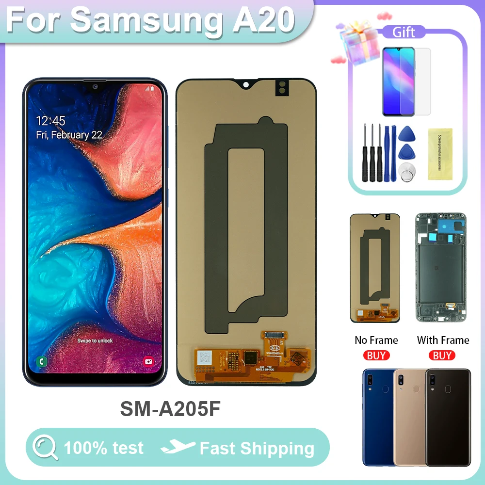 Sostituzione Dello Schermo A20 Per Samsung Galaxy A20 A205 A205F Display Lcd Touch Screen Assembly Con Cornice 6.4 "Per Samsung A20 Lcd