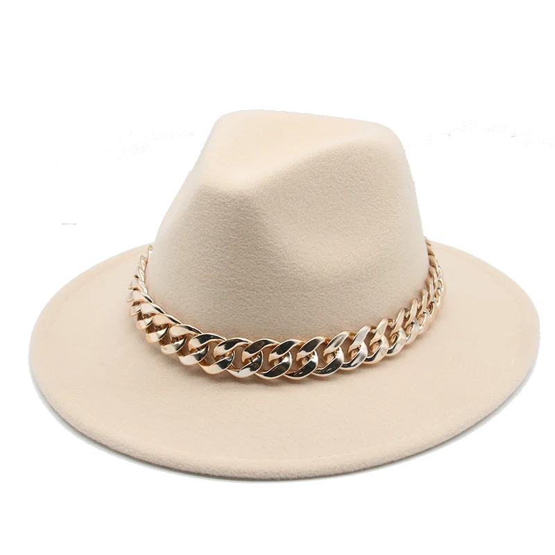 Cappelli Per Donna Uomo Tesa Larga Spessa Catena D'Oro Fascia Cappello In Feltro Inverno Panama Cammello Matrimonio Decorare Cappelli Da Donna Sombrer