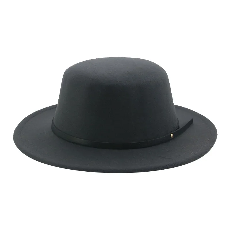 Fedoras Hats For Women Men Solid Flat Top Dome Belt Band Casual Formal Wedding Dress Khaki Black Felted Hat Sombreros De Mujer