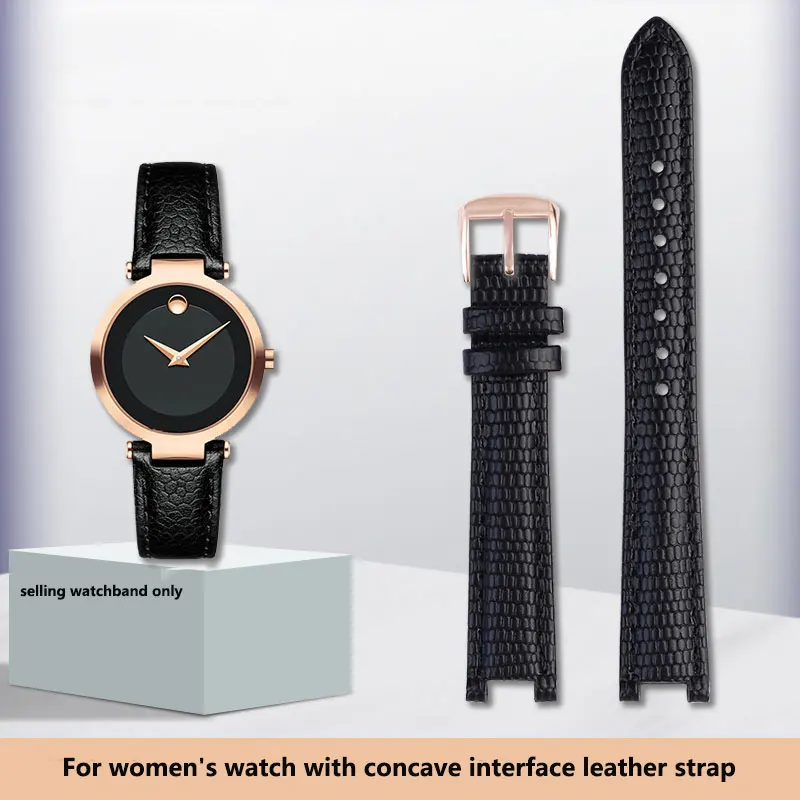 Cinturino In Pelle Concava Da 14-8Mm Per Movado Modern Classic Series 0607115 0607116 Cinturino In Pelle Da Donna
