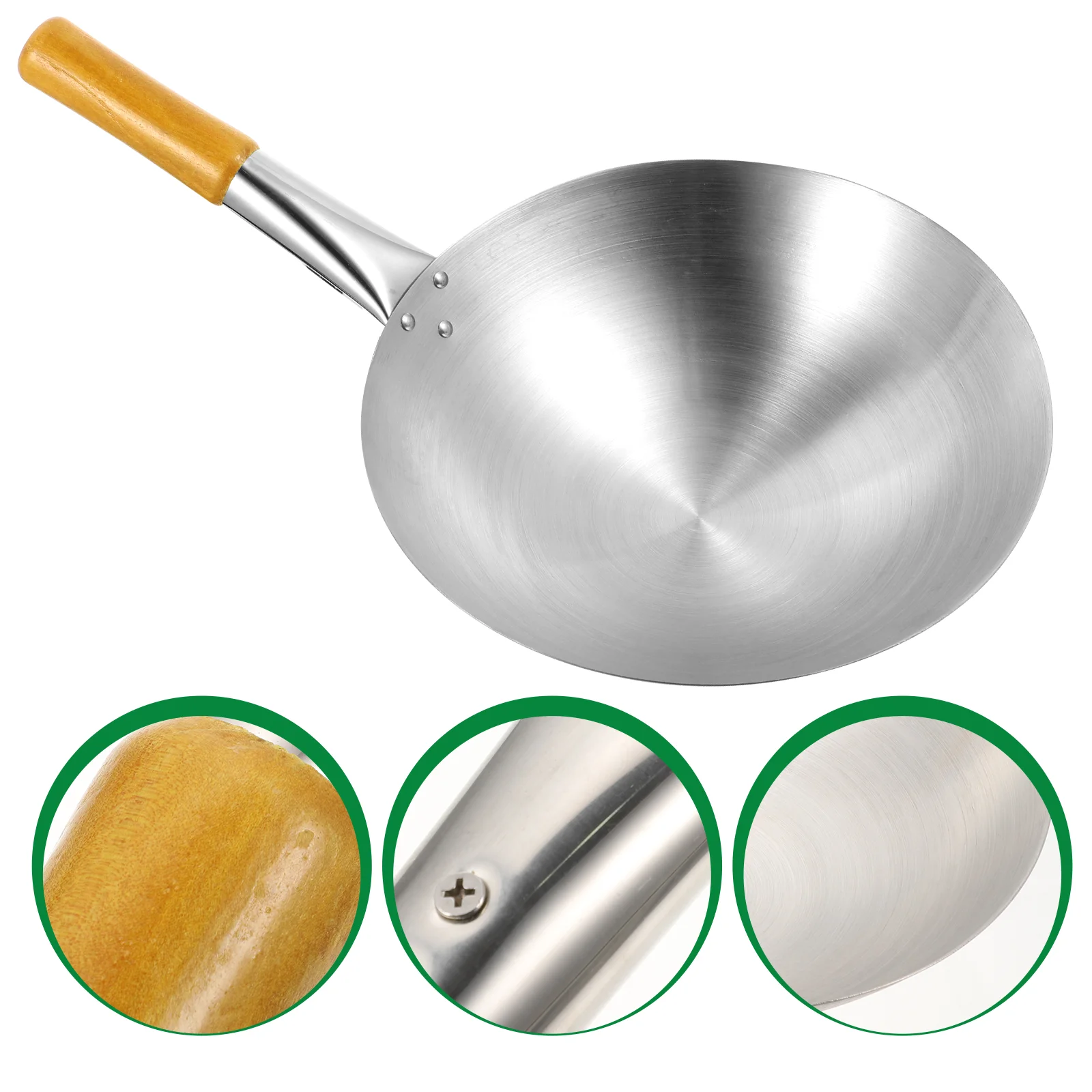 Padella Wok Cinese Fondo Tondo Wok Everyday Wok Padella In Acciaio Inox Wok In Acciaio Inox Manico In Legno Padella Cinese