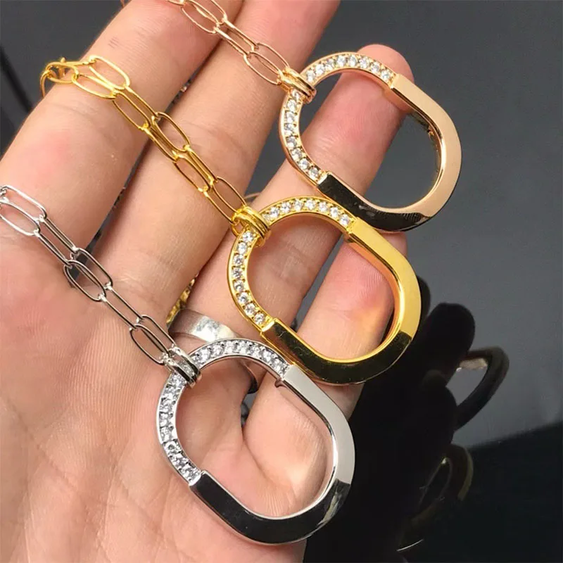 2024 New S925 Pure Silver Classic Luxury Brand Women'S Diamond Fashion Personality Medium Love Lock Collana Festival Gift