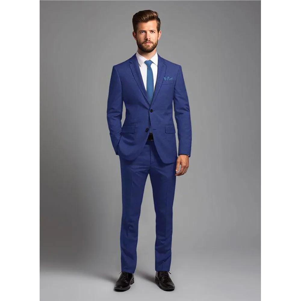2024 Blu Slim Fit Uomo Abiti Chic Monopetto Tacca Risvolto Skinny 2 Pezzi Giacca Pantaloni Set Daily Occasion Blazer Homme Terno