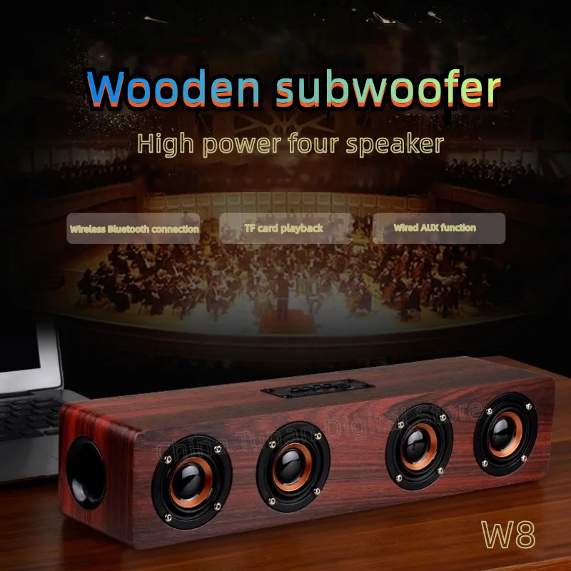 Altoparlante Bluetooth Portatile In Legno Display Orologio Computer Tv Sound Bar Subwoofer Wireless Radio Fm Music Center Echo Wall Boombox