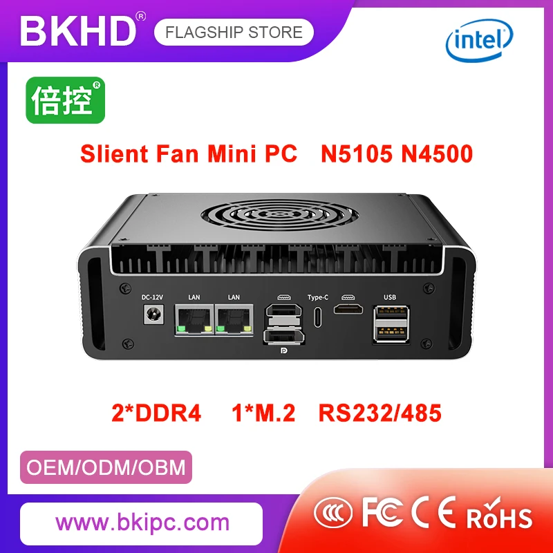 Bkhd Mini Host Slient Fan Celeron N5105 N4500 Adatto Per L'Automazione Industriale Iot Machine Vision Daq 2Lan Rs232/485