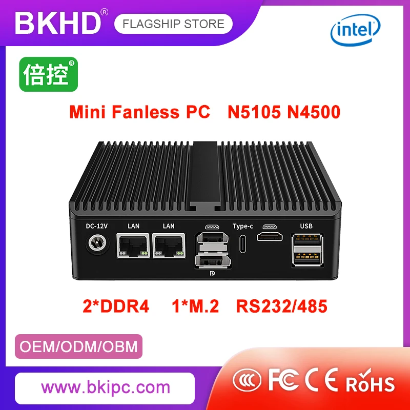 Bkhd Mini Server Fanless Fanless Celeron N5105 N4500 Adatto Per L'Automazione Industriale Iot Machine Vision Daq 2Lan Rs232/485