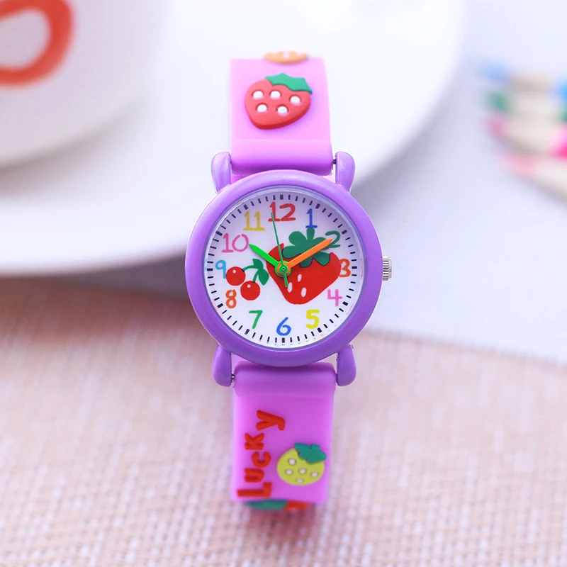 Estate Bambini Lucky Girls Women Little Kids Kawaii Strawberry Cartoon Orologi Studenti Baby Birthday Silicone Mini Toy Watches
