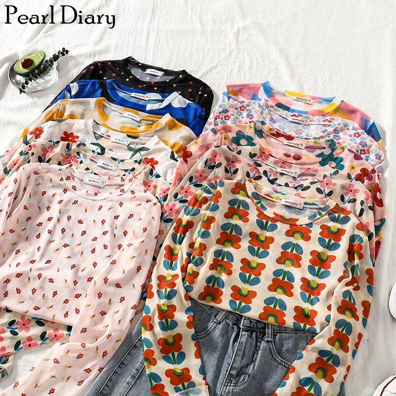 Magliette A Maniche Lunghe Da Donna Con Diario Di Perle Maglie Estive Con Stampa Floreale Maglie Di Protezione Uv Maglie Da Donna Maglie Da Spiaggia C
