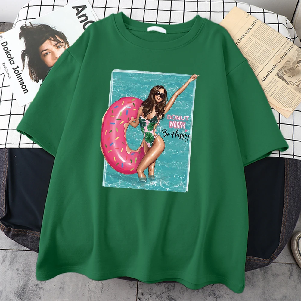 Donut Worry Be Happy Printing Tshirt Traspirante Fashion Tee Shirts Cartoon Vintage Men T-Shirt Oversize O-Collo Magliette Maschili