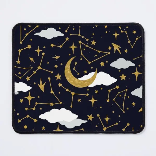 Celestial Stars And Moons In Gold E Wh Mouse Pad Computer Gaming Tappeto Mat Anime Mousepad Pc Table Desk Gamer Play Printing