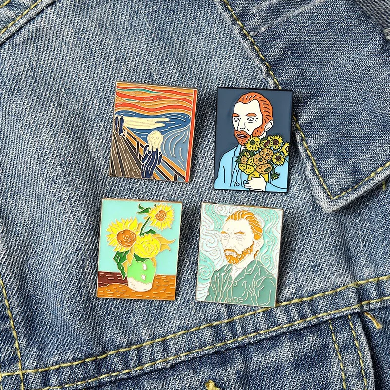 Van Gogh Spilla Pittura A Olio Spilla Van Gogh Spilla Galaxy Spilla Stella Luna Girasole Spilla Artistica Spilla Van Gogh
