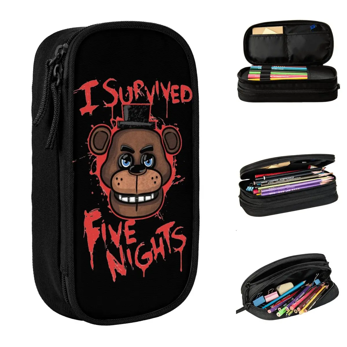 I Evasted Fnaf Pencil Cases Cute Security Violation Fazbear Horror Pen Box Bag Student Large Storage Office Gifts Pencil Pouch