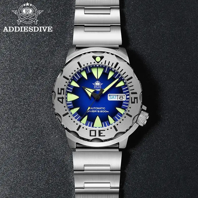 New Addiesdive Automatic Diver Watch Monster Steel Sapphire Glass 200M Waterproof C3 Super Luminoso Nh36A Orologi Meccanici Da Uomo