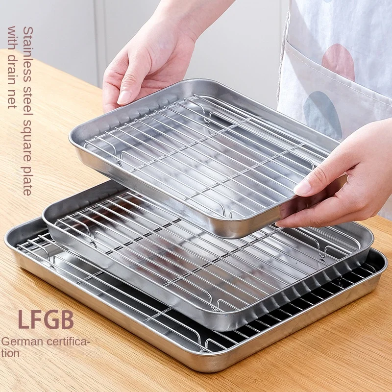 304 Wire Steaming Kebab Barbecue Mesh Rack Bbq Grill Mesh Net Acciaio Inossidabile Al Carbonio Piatto Quadrato Profondo Vassoi Di Stoccaggio Caffetter
