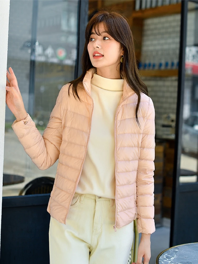 15 Colors Women Puffer Jacket Korean Stand Collar Fashion Short Slim White Duck Down Warm Female Ultra Lightweight Packable Coat