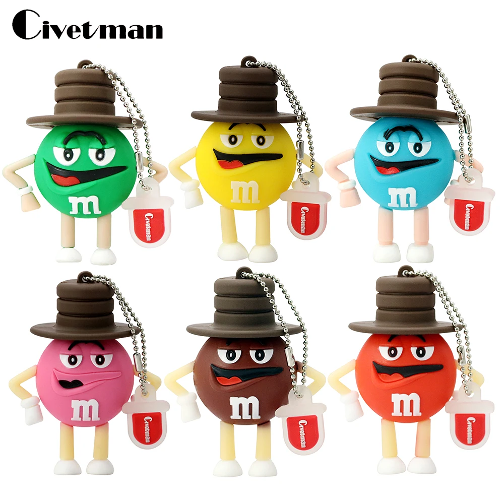 Chiavetta Usb Da 128Gb Cartoon Chocolate M & M Flash Memory Card Pen Drive Chiavetta Usb Da 32Gb 64G Pendrive 16G 8G Flash Drive Regalo