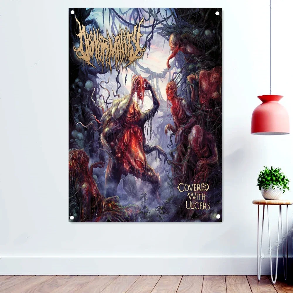 Coperto Con Ulcera Heavy Metal Band Icon Flags Arazzo Rock Music Poster Banner Wall Chart Skull Tatuaggi Art Wall Decoration