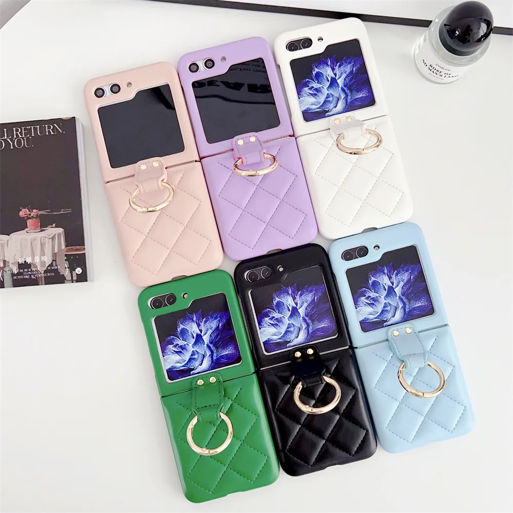 Custodia Per Telefono Per Samsung Zflip 5 Luxury Ring Holder Custodia Rombica Samsung Galaxy Z Flip 5 4 3 Zflip Down Jacket Tinta Unita Lattic