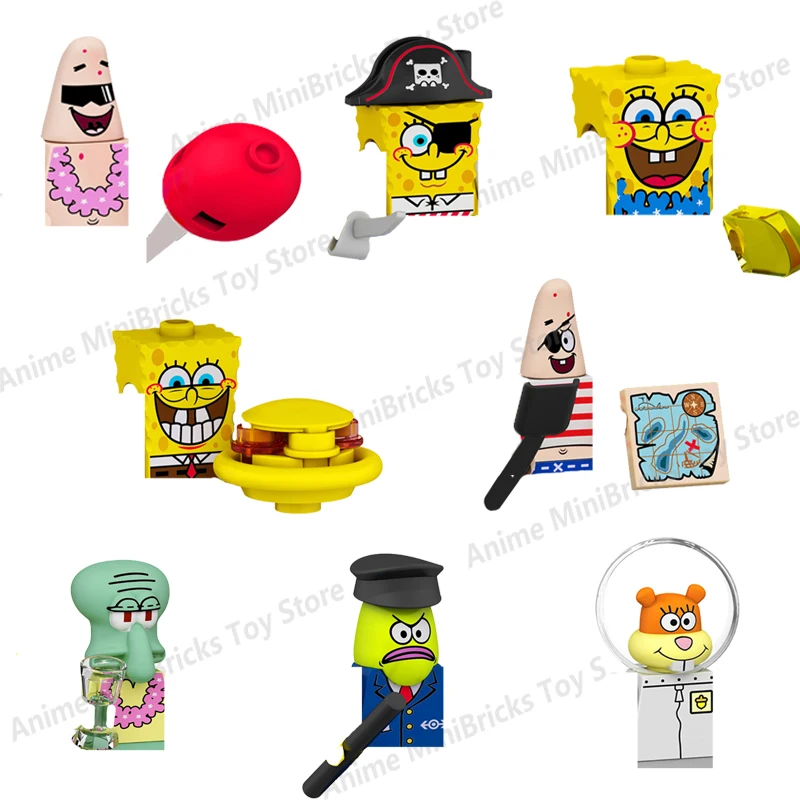 Anime Figure Spongebob Building Block Persona Sandy Patrick Gary Squidward Action Toy Figures Mini Building Blocks Toy Kid Gift
