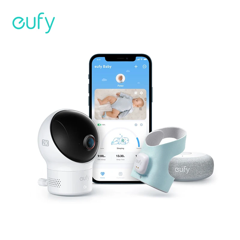 Eufy Baby S340 Smart Socktrack Sleep Patterns Heart Rate2K Risoluzione Fotocamera Monito Ai Cry Detectionpan E Tilt 24Hr Durata Della Batteria
