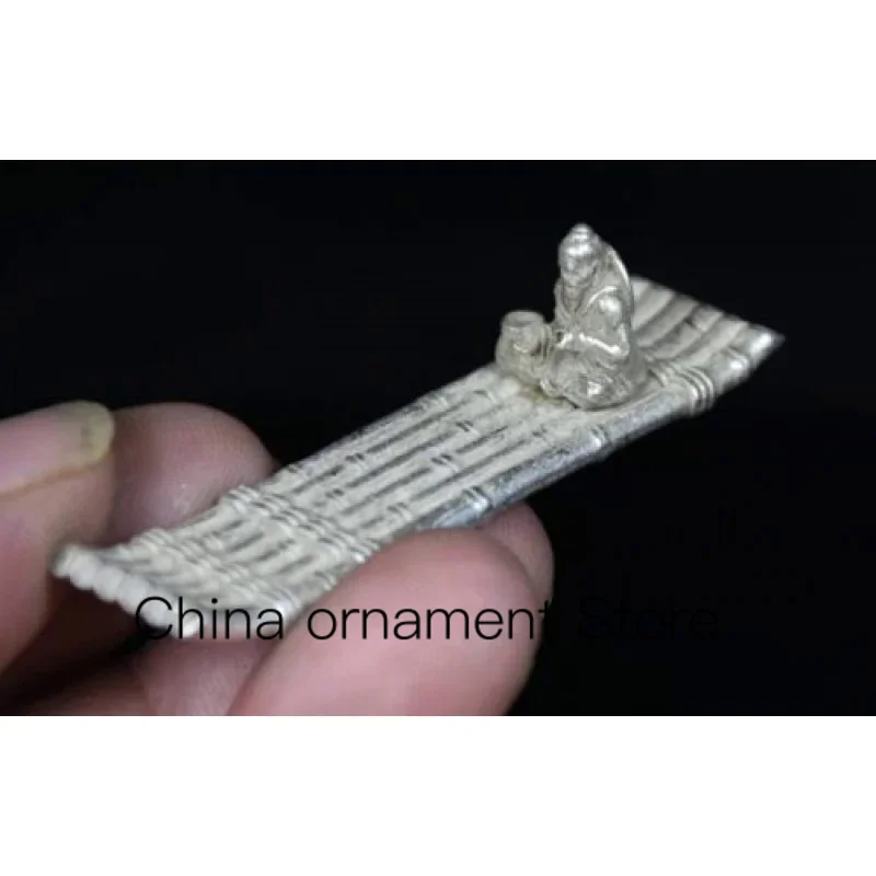 6.1Cm Raro Cinese Vecchio Miao Argento Feng Shui Vecchio Pescatore Zattera Ciondolo In Bambù