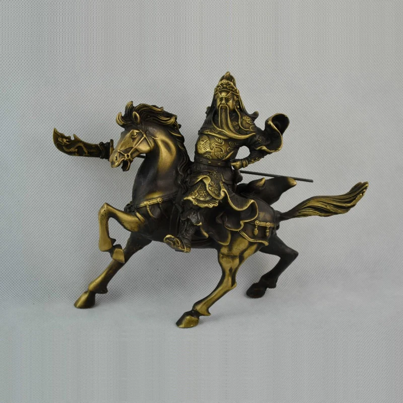 Elaborate Lavoro Manuale Vecchio Rame Guan Yu Passeggiata A Cavallo Galoppo Fortunato Grandi Statue