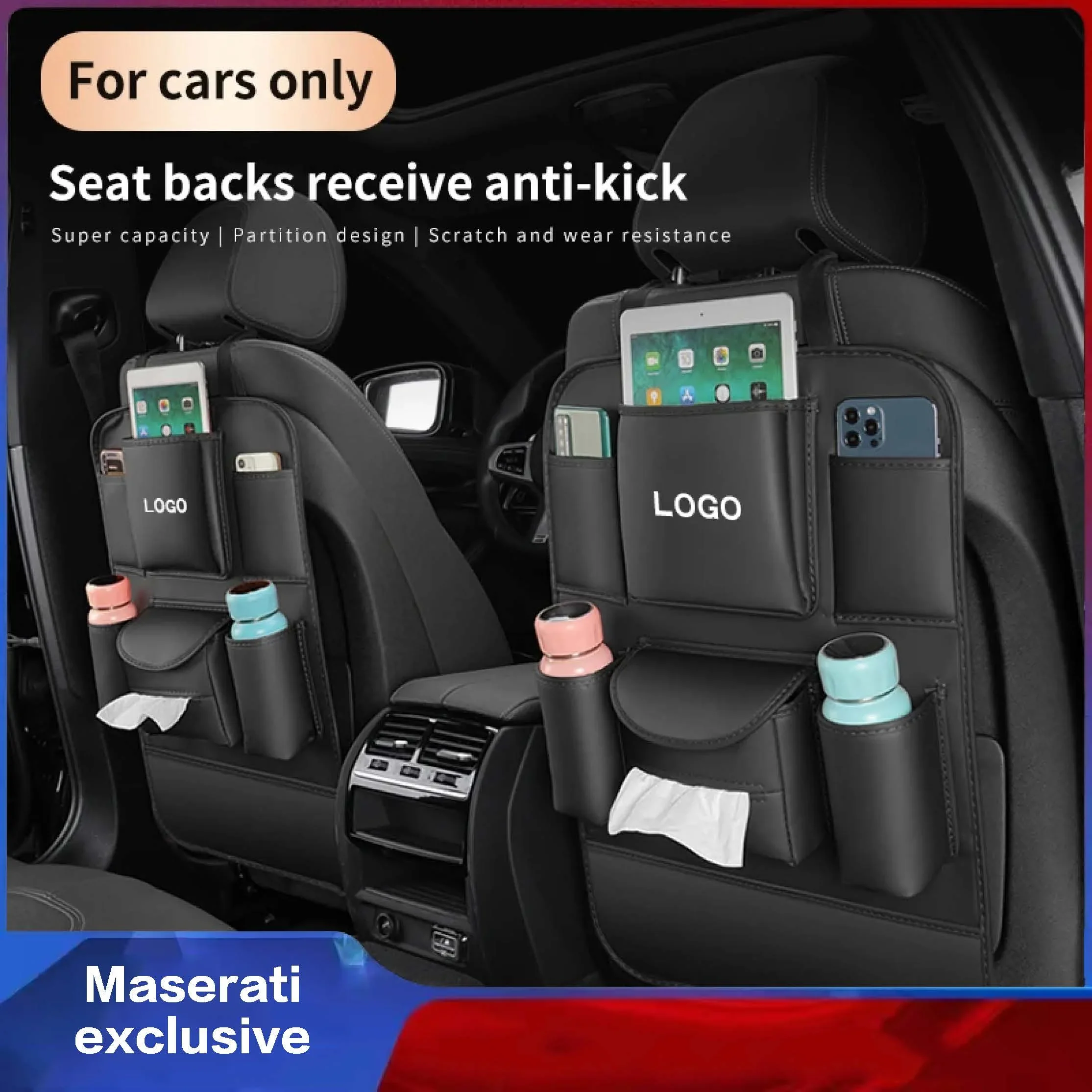 Per Maserati Quattroporte Granturismo Levante Frecale Coupe Car Seat Organizer Sedile Posteriore Storage Bag Anti-Kick Pad Accessori