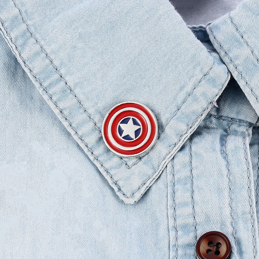 Marvel Superhore Captain America Fashion Metal Spilla Round Shield Badge Pins Gioielli Per Camicia Accessori Per Risvolto Cravatta Ornamento